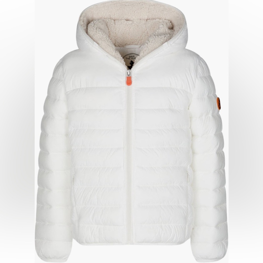 Save the duck kids white fleece lined coat size 6